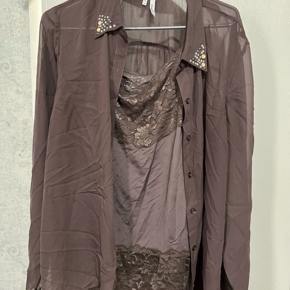 two shirts what is long sleeve share button down and the other is a camisole - Picture 1 of 2